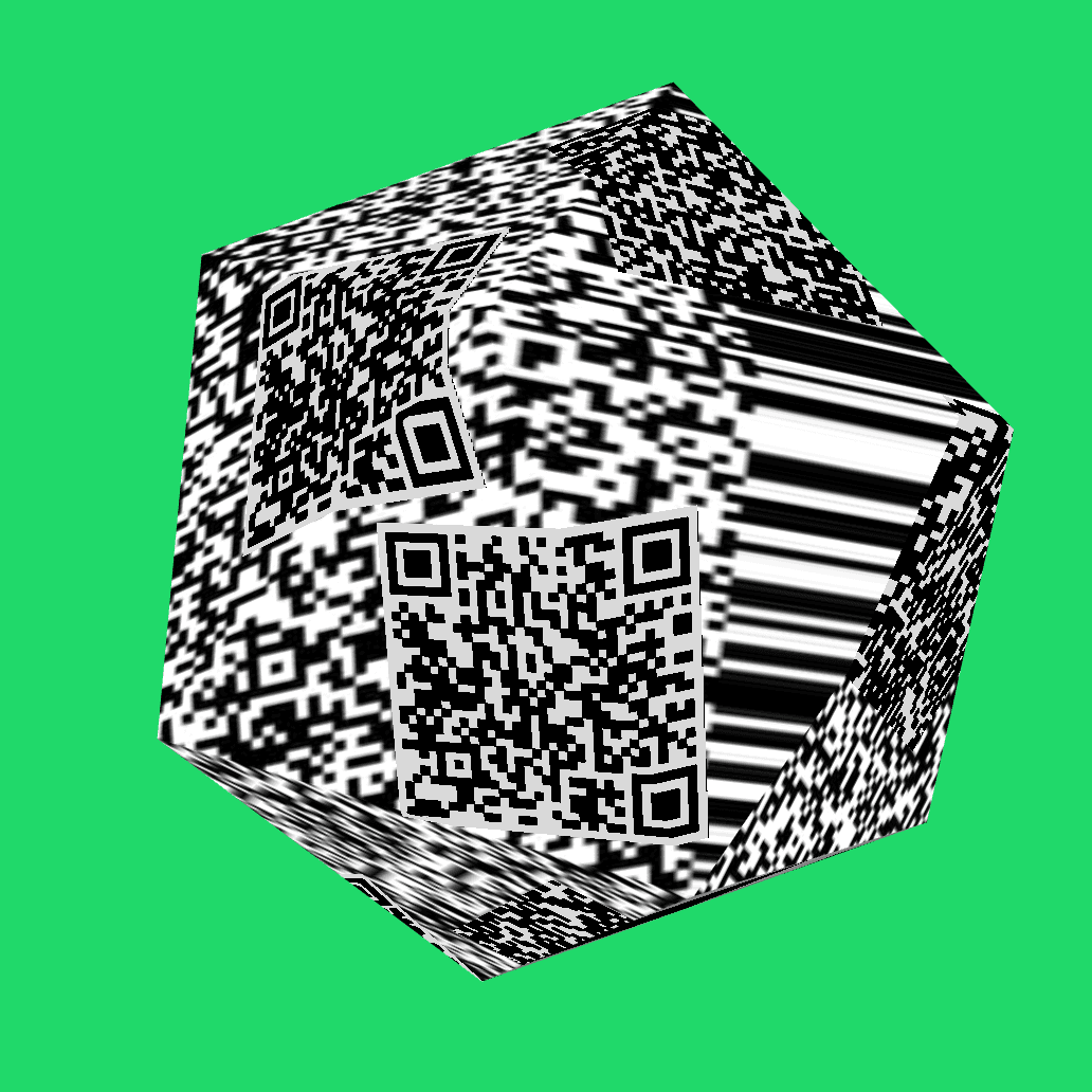 A dodecahedron covered with QR codes
